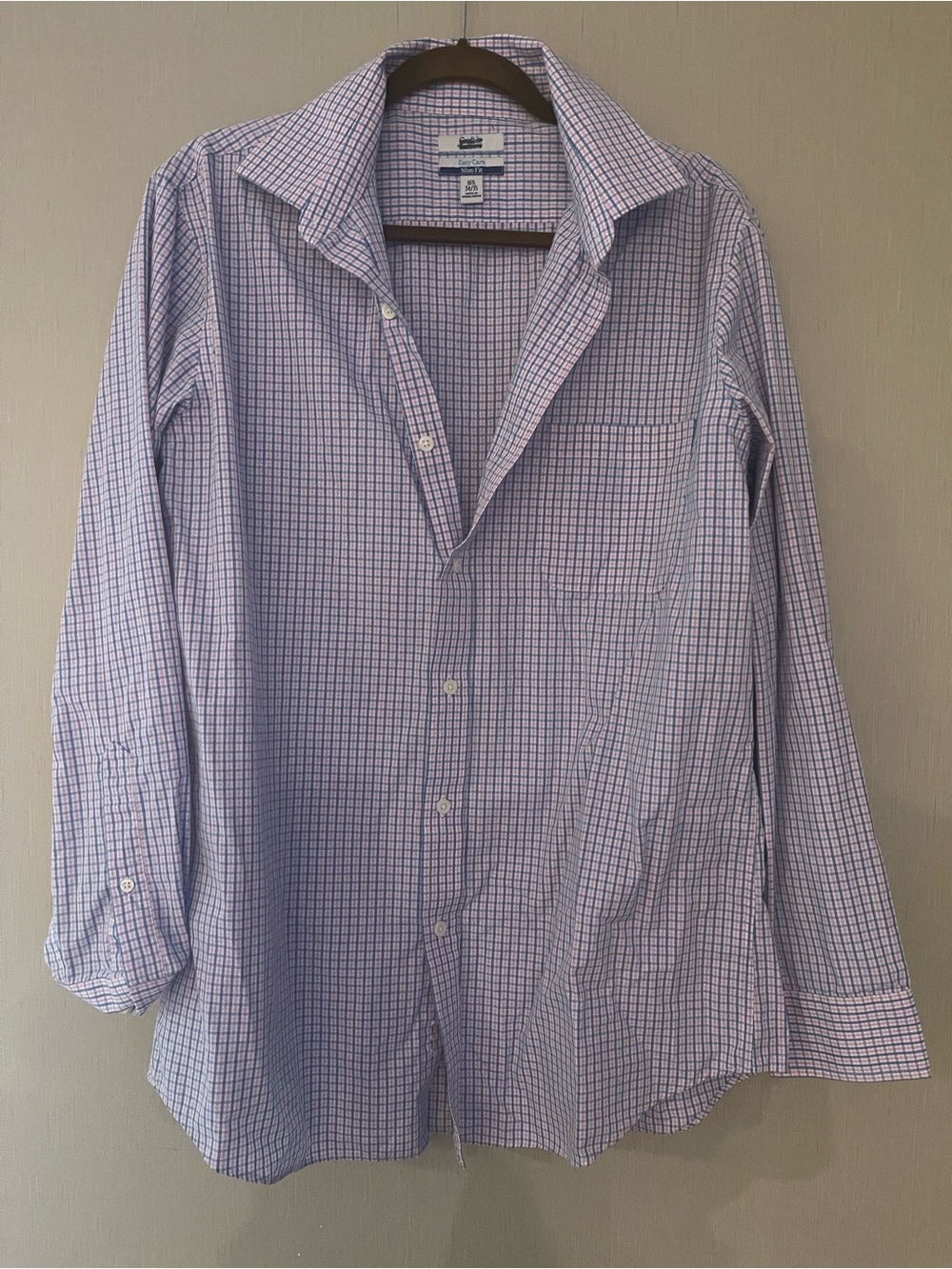 Croft & Barrow 16 1/2 34/35 Men’s blue pink Check Button-Down Shirt easy care